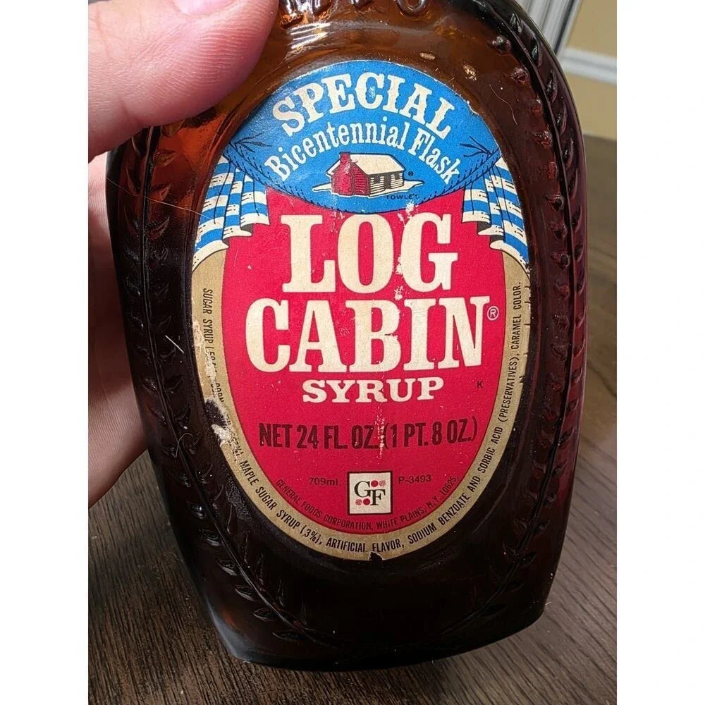 Vintage Log‎ Cabin Syrup Special Bicentennial Flask 1776-1976 Glass Bottle Empty